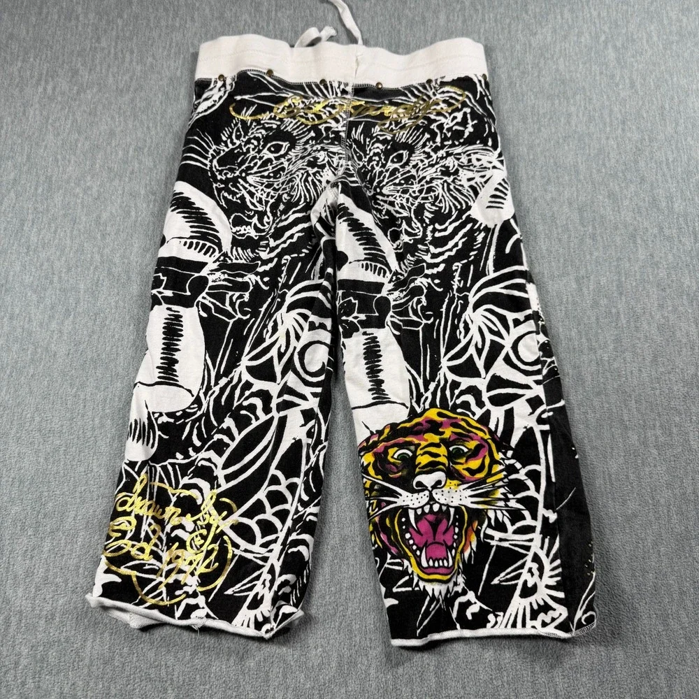 Ed Hardy Capri Sweatpants Girls Large Geisha Tattoo Print Rhinestone Y2k
